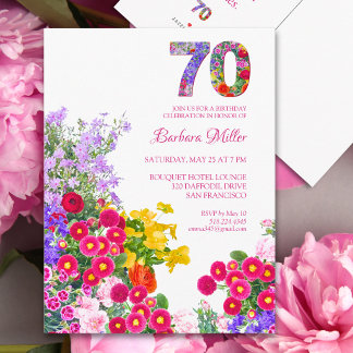 70. Geburtstag Floralgarten Elegante Party Einladungspostkarte