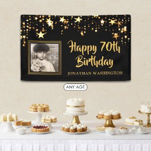 70. Geburtstag Foto Black Gold Stars Personalisier Banner