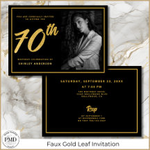 70. Geburtstag Foto Black Imitats Gold Leaf Elegan
