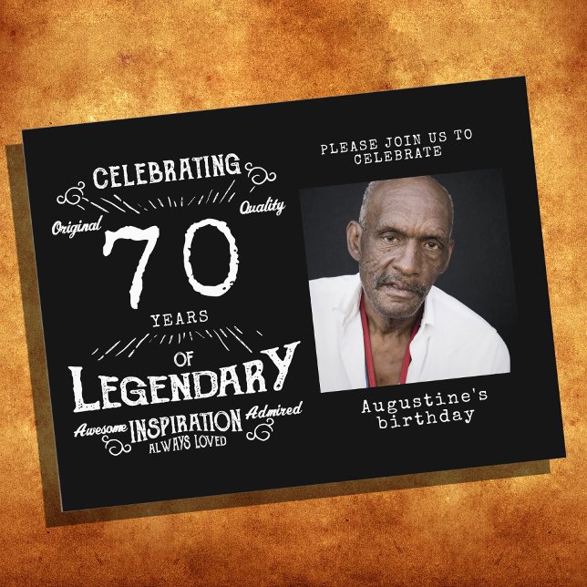 70. Geburtstag Foto Black Vintag Birthday Einladun Postkarte (Von Creator hochgeladen)