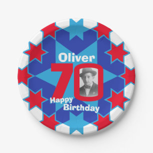 70. Geburtstag Foto Name Blue Star Papierteller