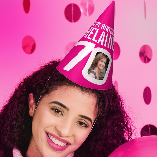 70. Geburtstag Foto personalisiert weiß heiß rosa Partyhütchen (Von Creator hochgeladen)