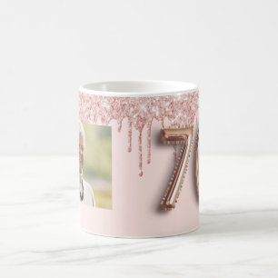 70. Geburtstag Foto Rose Gold Glitzer Rosa Ballon Kaffeetasse