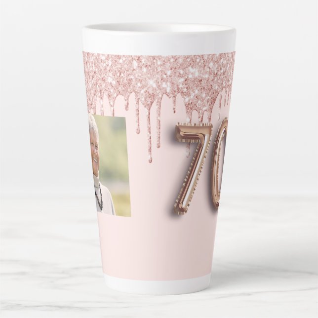 70. Geburtstag Foto Rose Gold rosa Tropfen Milchtasse (Vorderseite)