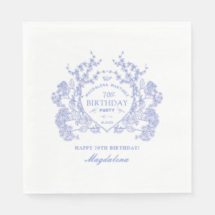 70. Geburtstag Französisch Blue Floral Wappen Cust Serviette