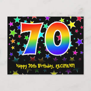 70. Geburtstag: Fun Stars Pattern, Regenbogen 70,  Postkarte