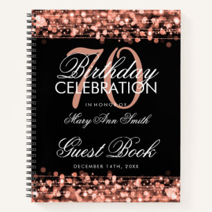 70. Geburtstag Gästebuch Party Glitzern Rose Gold Notizbuch