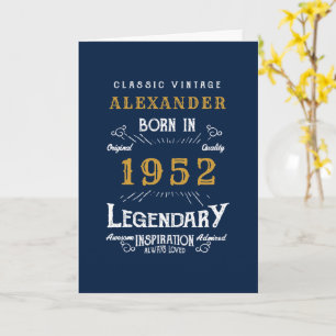 70. Geburtstag Geboren 1952 Vintage Blau Gold Karte