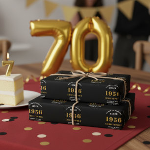 70. Geburtstag geboren 1956 Name Schwarz Gold hinz Geschenkpapier Set