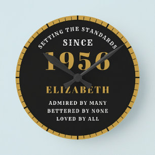 70. Geburtstag Geboren 1956 Schwarz Gold Runde Wanduhr