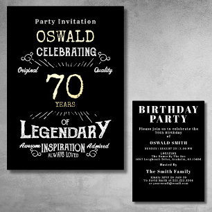 70. Geburtstag Geboren Legendär Schwarz Gold Retro Folieneinladung
