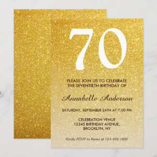 70. Geburtstag Gelb Glitzer Sparkle Ombre Einladung