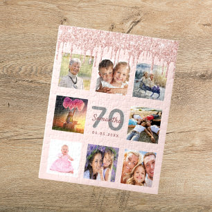 70. Geburtstag Glitzer Tropfen Foto Rose Rosa Puzzle