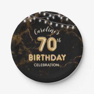 70. Geburtstag Gold Foil Balloons & String Lights Pappteller