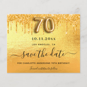 70. Geburtstag Gold Glitter Budget Save-the-Date Flyer