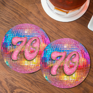 70. Geburtstag Gold Rosa Glitter Tanz Disco Kugel Runder Pappuntersetzer