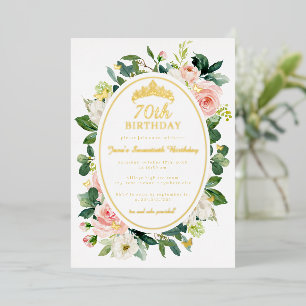 70. Geburtstag Gold Rosa Schmetterling Flora Folieneinladung
