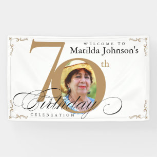 70. Geburtstag Gold Weißkalligrafie Custom Foto Banner