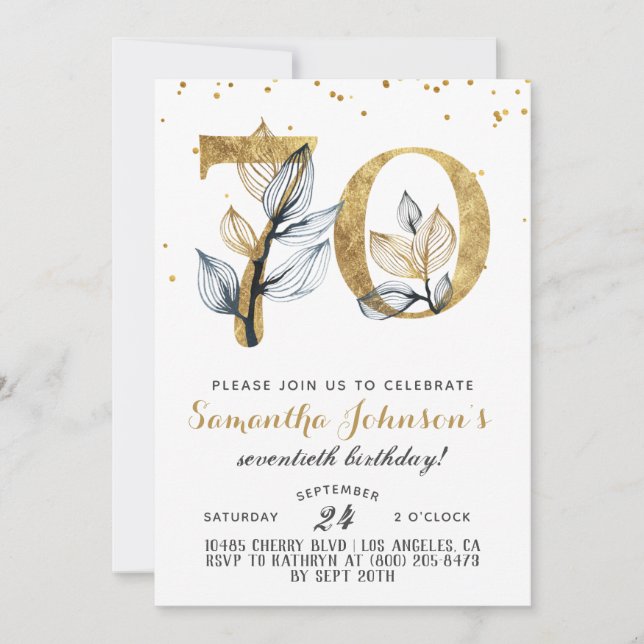 70. Geburtstag Goldene Blüte Einladung (Vorderseite)