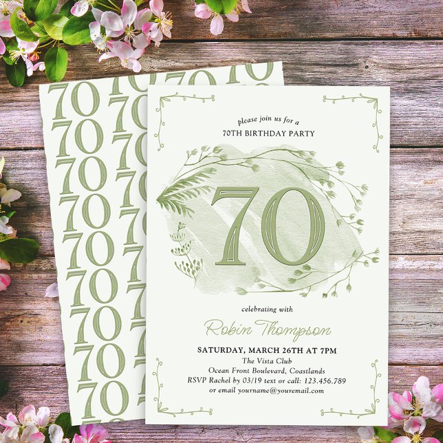 70. Geburtstag Grüne Wildblume 70 Einladung (70th Birthday Invitation - buy professionally printed or as digital download for printing or sharing)