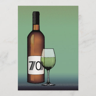 70. Geburtstag: Halbweinflasche und Glas Einladung