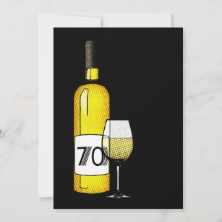 70. Geburtstag : halftone Weinflasche & Glas Einladung