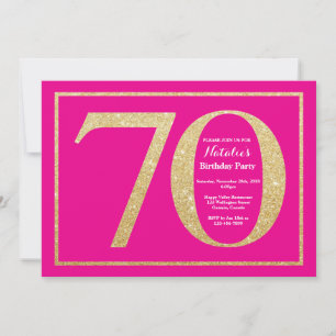 70. Geburtstag Hot Pink und Gold Glitter Einladung