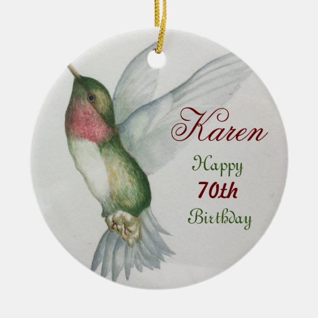 70. Geburtstag Hummingbird Keepake Wasserfarbe Keramik Ornament (Vorne)