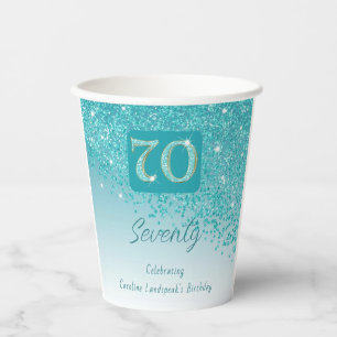 70. Geburtstag Klasse Falling Aquamarin Blue Glitz Pappbecher