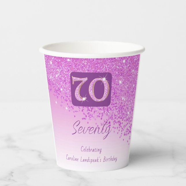 70. Geburtstag Klasse Falling Pink Glitzer Pappbecher (Vorderseite)
