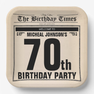 70. Geburtstag Klassische Vintage Zeitung Pappteller