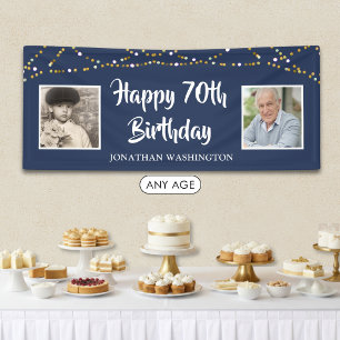 70. Geburtstag Lichterkette Foto Blau Banner