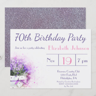 70. Geburtstag Lila Blume Einladung