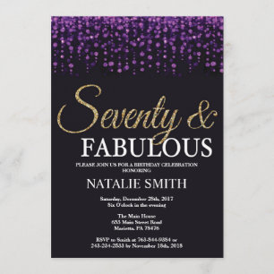 70. Geburtstag lila und GoldGlitzer Einladung