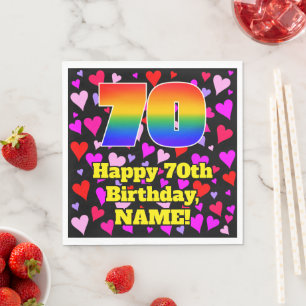 70. Geburtstag: Loving Hearts Pattern, Regenbogen  Serviette