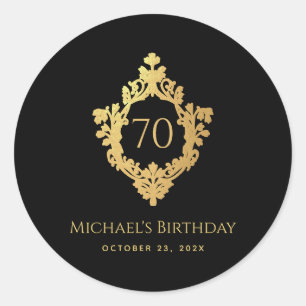 70. Geburtstag Mann Schwarz Gold Elegantes Vintage Runder Aufkleber