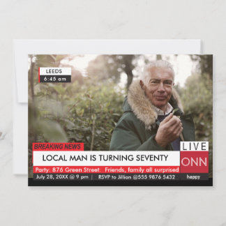 70. Geburtstag Männer's 🎉 Funny TV News Fake Medi Einladung