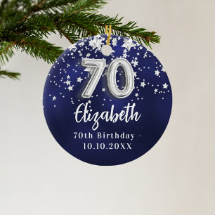 70. Geburtstag marineblau silberne Sterne Keramik Ornament