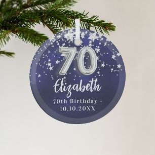 70. Geburtstag marineblau silberne Sterne Ornament Aus Glas