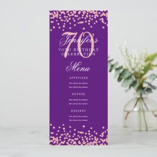 70. Geburtstag Menü Rose Gold Confetti Lila Einladung