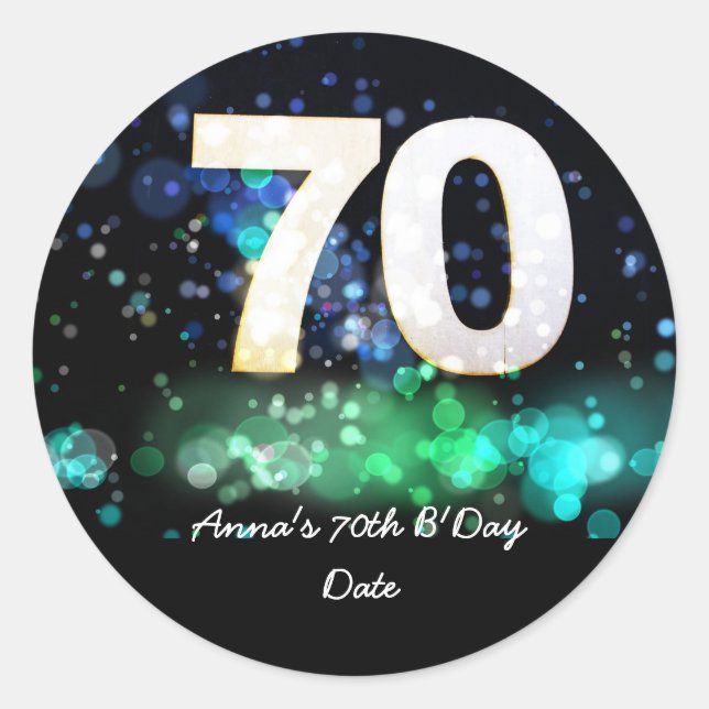 70. Geburtstag mit der Zahl 70 Bogeh Hintergrund Runder Aufkleber (Vorderseite)