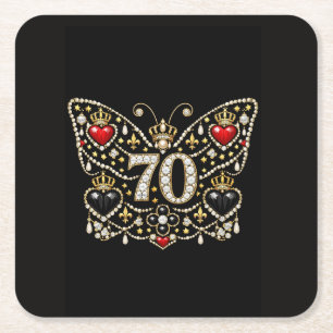 70. Geburtstag mit Diamanten verzierte Butterfly Rechteckiger Pappuntersetzer