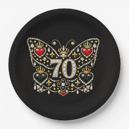 70. Geburtstag mit Diamanten verzierter Schmetterl Pappteller