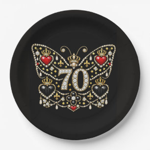 70. Geburtstag mit Diamanten verzierter Schmetterl Pappteller