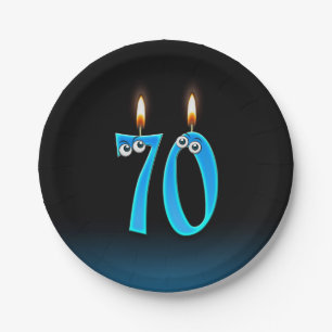 70. Geburtstag mit hellen Kerzenzahlen Pappteller