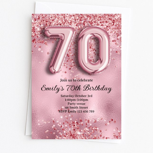 70. Geburtstag mit rosa Glitter Einladung (Von Creator hochgeladen)