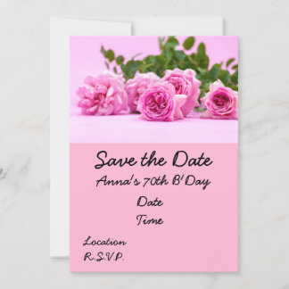 70. Geburtstag mit rosa Rosen auf rosa Untergrund Einladung