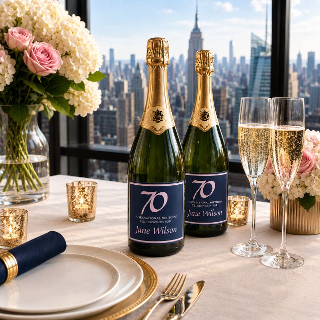 70. Geburtstag Modern Elegant Rosa & Navy (Von Creator hochgeladen)