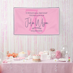 70. Geburtstag Modern Elegant Rosa & Navy Banner