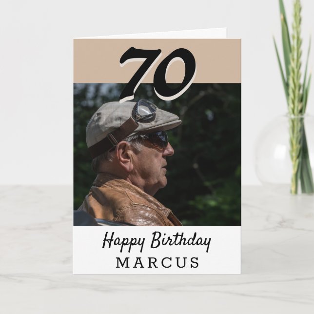 70. Geburtstag Modernes Beige Foto Personalisiert Karte (Vorderseite)